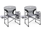 EVER ADVANCED Lightweight Folding Directors Chairs, Aluminum Camping Chair Outdoor for Adults with Side Table and Storage Pouch, Heavy Duty Supports 350LBS, Grey-2 Pack