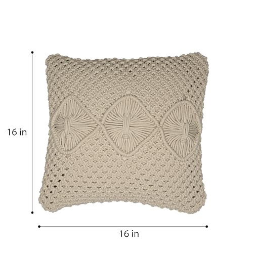 Image of Wakefit Designer Cushion Cover | 16x16 inch| Boho Macrame | Cotton Fabric on Front & Back | Dimond | Pack of 1 | Off White