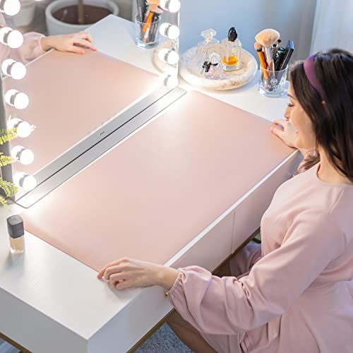 Makeup Mat for Vanity Top Protector, Cover Work Table Waterproof, Oilproof Dustproof Smooth and Soft, Pink 31.5