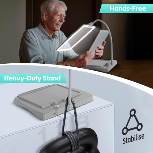 Image of Magnifying Glass with Light and Stand 50 Ultra-Bright LEDs Large Magnifying Lamp with Light Magnifying Glass on Stand Hand-Free with 360 Flexible Gooseneck for Close Work Reading Repair Crafts - Grey