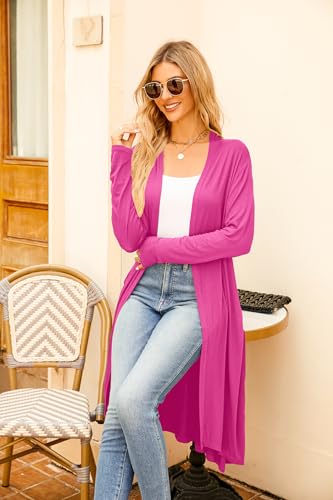 Image of Newchoice Womens Long Cardigan Summer Casual Draped Open Front Lightweight Long Sleeve Cardigan Duster with Pockets