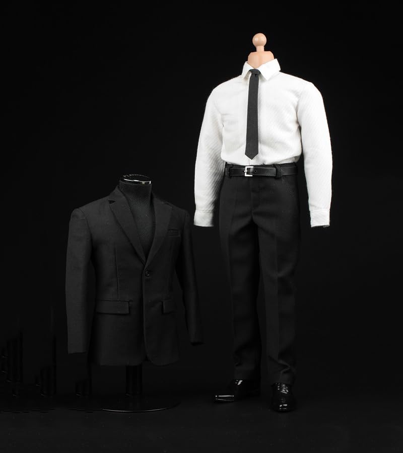 Costume noir pour figurine 1/6 homme avec chemise blanche AMITD