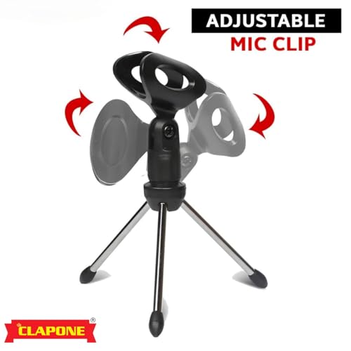 Image of Compact Tripod Microphone Stand Adjustable Foldable & Portable Holder Frameworks Mini Tripod Desktop Microphone Stand with Clip for Wired Mics and Collapsible Legs CLP-MIC-STAND-X1