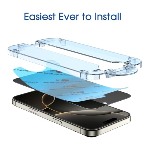 Image of amFilm OneTouch for iPhone 16 Pro privacy Screen Protector 6.3'' 2024 | 30s Auto-Alignment, Bubble Free, Tempered Glass, 28 Anti Spy, Shatterproof, Camera Lens Protector 2+2 Pack (16P-6.3'')