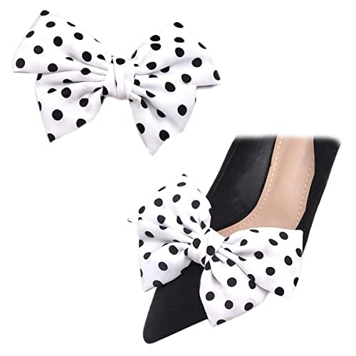 Satin Bow Shoe Clips Solid Color Dots Shoe Clips Elegant Wedding Party Shoes Decoration Bag Clothing Hair Accessories 2 Pcs White Dots