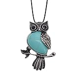 ZHEPIN Owl Necklace Turquoise Healing Pendant Nekclace for Women Men Spiritual Energy Gemstone Necklace - 19 inches