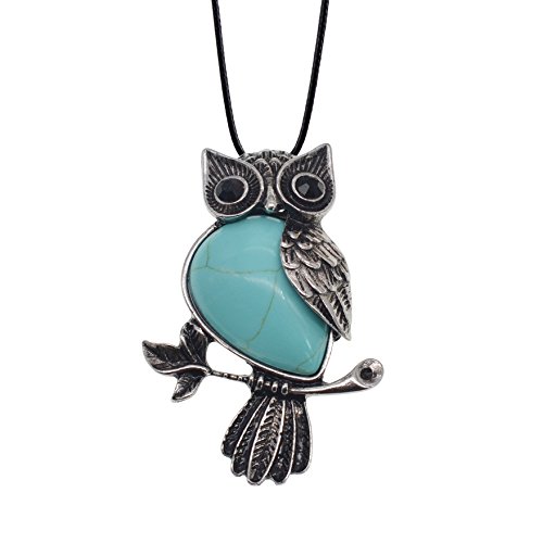 ZHEPIN Owl Necklace Turquoise Healing Pendant Nekclace for Women Men Spiritual Energy Gemstone Necklace - 19 inches