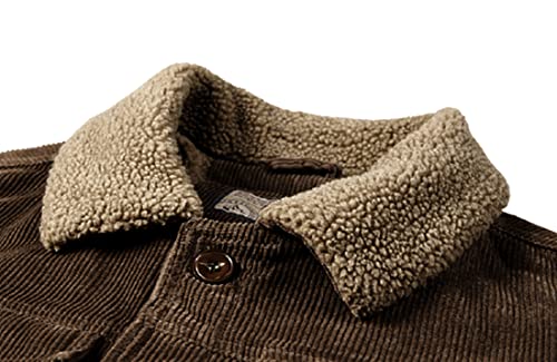 Utcoco Men'S Vintage Fleece Sherpa Lined Corduroy Denim Trucker Jackets Lapel Button Down Thickened Winter Coats thumb #1