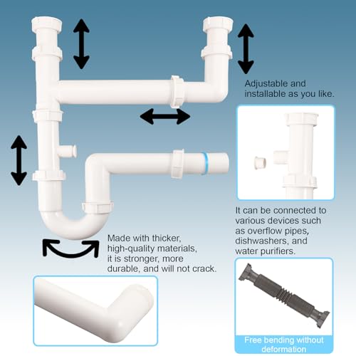 QruiLanTu Universal 1-1/2\ Küchenspülen-Ablaufset, platzsparender Küchenablauf-Siphon mit einziehbarem flexiblem Schlauch, komplettes Spülbecken-Ablaufrohr-Austauschset (DIY-Installation)