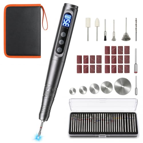 AlgoLaser Cordless Engraving Pen Kit - 35 Speed - 35,000 RPM Motor, 46 Bits | 1000mAh battery with 4–5 hours of runtime on Metal, LCD Screen, USB-C Charging, Forward/Reverse Rotation, Wood, Glass & More