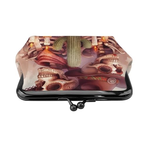 Pu Leather Buckle Coin Purse Mexico-Skeletons-Cactus-Candles Girls Kiss-Lock Change Purse Wallets2