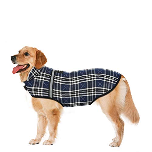FairyMe Dog Jacket Cold Weather Dog Coat Sweater Adjustable Windproof Fleece Lined Vest for Small Medium Large Dogs,Blue Plaid M