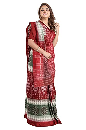 Image of Odisha Sambalpuri Handloom Ikat Women's Cotton Saree, Odisha Handloom Handmade Pure Cotton Khandua Saree, Ikkat Orissa Traditional Handloom Saree Without Blouse