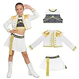 Oirigaga Korean Pop Idol Kostüm Kinder Mädchen, Huntrix Cosplay Set mit Jacke Tanktop Minirock, Anime Hunter-Stil Verkleidung für Karneval Fasching und Kinderrollenspiele Geburtstagsparty, 10-11 Jahre