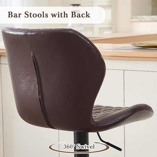 Image of Bar Stools Set of 2, Modern Swivel Counter Height Barstools for Kitchen Island Chairs, Adjustable Faux Leather Bar Stools with Back for Kitchen Counter Bar, Coffee