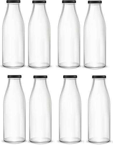 1st Time Multipurpose Kitchen Storage Glass Water & Milk Bottle With Lid, Clear, Pack Of 8, 500 Ml, 6.5 X 6.5 X 20.5 Cm