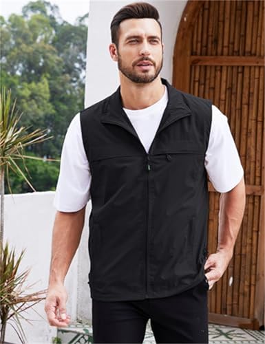 Men's Lightweight Quick Dry Outdoor Multi Pockets Fishing Vest, Casual Utility Zip Reversible Sleeveless Vest Hunting Photo2