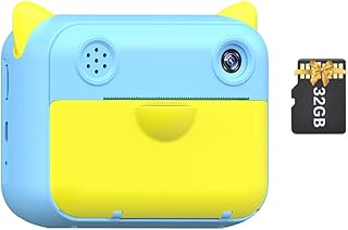 Andoer Linda câmera de impressão instantânea infantil 1080p câmera de vídeo digital lente de câmera dupla de 12 MP tela LCD de 2,4 polegadas bateria embutida com cartão TF de 32 GB Festival de aniversário para crianças meninos e meninas