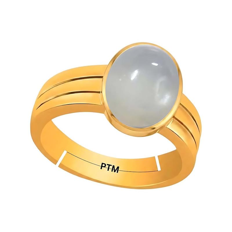 PTM Natural Moonstone/Ch&rakant 3.25 to 10.25 Ratti or 3.00 to 9.50 Carat Astrological Certified Gemstone Panchdhatu/5 Metals Gold Plated Adjustable Ring for Men Women