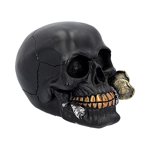Favoloso teschio nero gotico ornamentale con rosa, spedito...