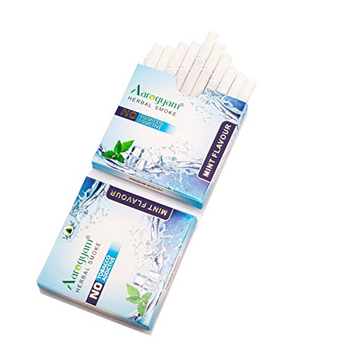 Image of Aarogyam Herbals 100% Tobacco & Nicotine Free Cigarette for Relieve Stress & Mood Enhance Product for Smokers - (10 Sticks in Each Packet) (MINT FLAVOUR, Pack of 2)