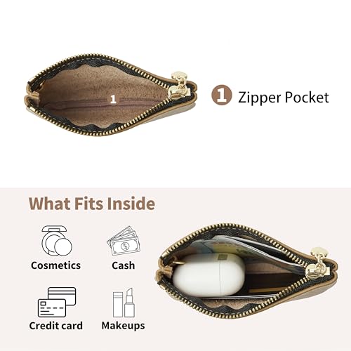 DAILANDO Small Leather Coin Purse for Women, Unisex Zipper Card Holder and Slim Coin Pouch with Keychain4