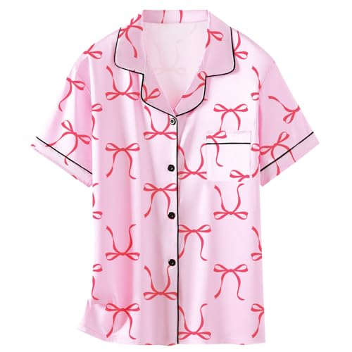 Image of Girls & Womens Satin Pajamas Set, Silk Button-Down Sleepwear 2 Piece Nightwear, 3 Years - Women XXL