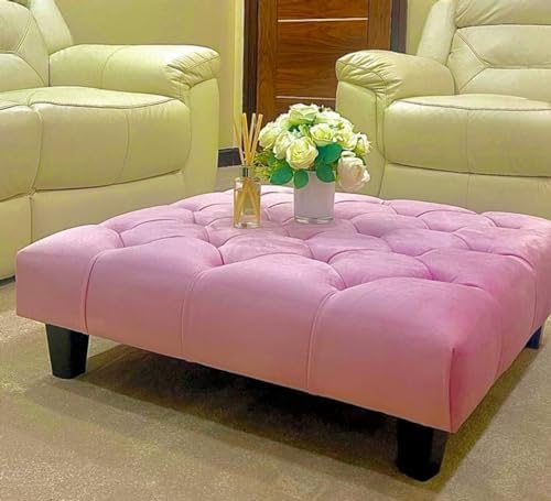 luxisleepltd Rectangle Footstool with Padded Seat,New Legs,Living Room and Bedroom,Footstool,Plush Fabric Poufe, (Navy, Large)