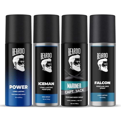 Beardo Power, Iceman, Mariner Captain Jack & Falcon Body Spray for Men | Deodorant | Deo For Men | Long Lasting Perfume | Gift For Friends | Gift for Husaband - Set of 4