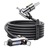 MAGIC JOHN 240W 4 in 1 USB C Cable, 6.6FT USB Charging Cable with Breathing Light, Fast Charging & Data Sync Silicone Multi Charging Cable for iPhone iPad Samsung Laptop Multi Device Charging, Black