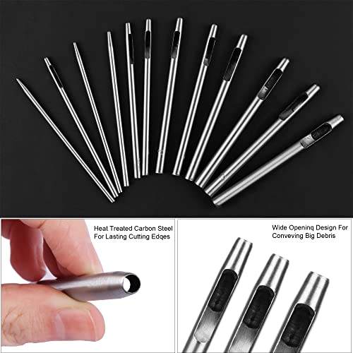 12er Stanzwerkzeug Set, Locheisen Satz Locheisen Runde Stahl Hohl Punch Set 0,5mm Bis 6mm Punch Werkzeuge Set für Leder Uhrenarmband Dichtung Gürtel Öse
