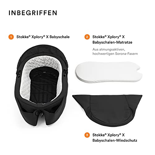 Stokke Xplory X Babyschale, Royal Blue – Abnehmbare Babywanne für Xplory X Kinderwagen – Innen gepolstert & atmungsaktive Matratze – mit Vabnehmbarem Windschutz & 2 praktischen Taschen