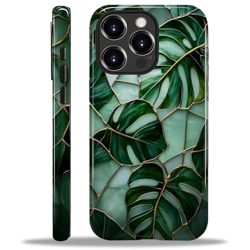 Coque iPhone 13 Pro anti-choc motif vitrail Monstera ZHEGAILIAN
