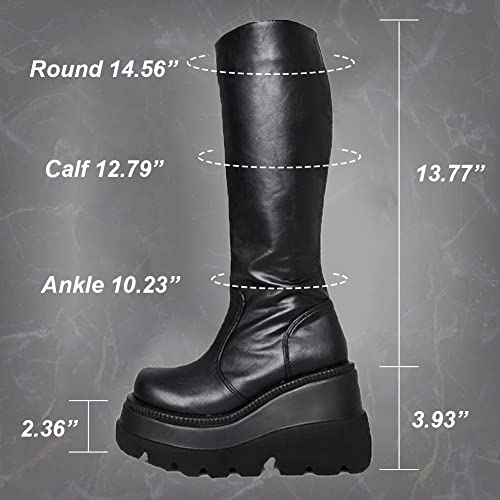 Celnepho Womens High Platform Mid Calf Wedges Chunky High Heel Round-Toe Side Zip Fanshion Combat Boots For Women #TOP5