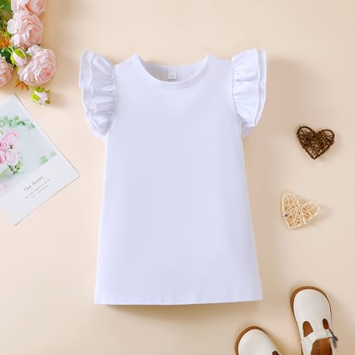 2-6t Toddler Girl Ruffle Shirts Puff Sleeve Shirt Girls Shirts Solid Color Cotton Blouse2