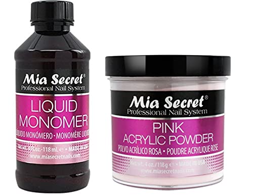 Mia Secret Monómero líquido 4 oz y polvo rosa 4 oz