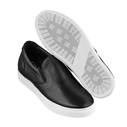 Image of CALTO Men's Invisible Height Increasing Elevator Shoes - Black Leather Slip-on Lightweight Casual Loafers - 2.4 Inches Taller - T1021 - Size 8 D(M) US