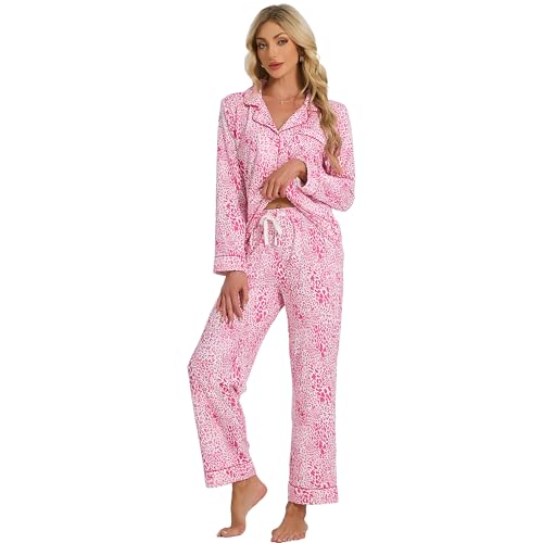 Image of LYCY Womens Pajama Sets Floral Print, Long Sleeve Button Down Pajamas Set for Women Soft Sleepwear Pjs 2 piece Loungewear