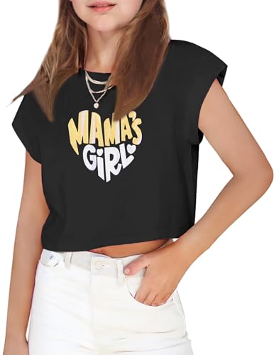Image of Arshiner Girls Shirt Crop Tops Short Sleeve Summer Drop Shoulder Batwing Sleeve Crewneck Loose T Shirt Tee