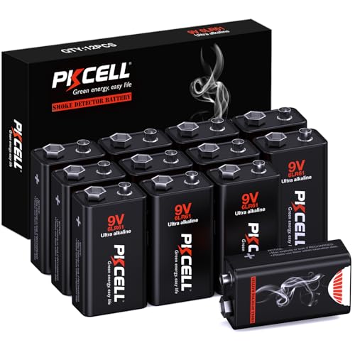 PKCELL 9 Volt Batteries 12 Pack 9V Batteries Ultra Alkaline 6LR61 9V Battery for Smoke Detector Smoke Alarms 10-Year Shelf Life