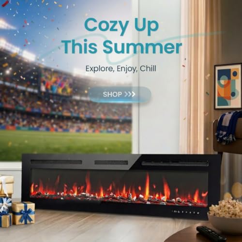 Euhomy 60 Inch Electric Fireplace Wall Recessed and Wall