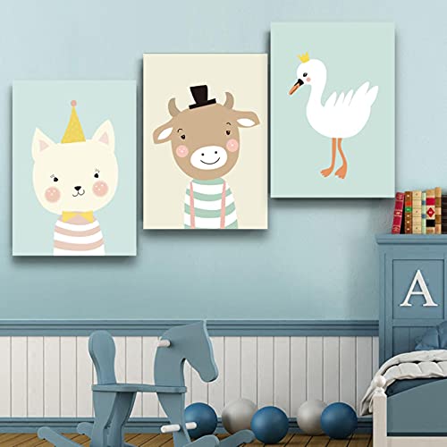Leuke Baby Dier Foto's Prints voor Kwekerij Muur Decor Meisjes Slaapkamer Speelkamer Decoraties koe kat Ingelijst - Afbeelding 4