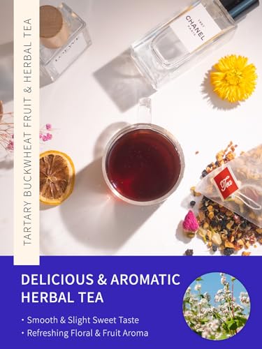 Image of TeeLux Rose Blueberry Tea Bags, 8g /bag, Tartary Buckwheat with Mulberries, Red Dates, Caffeine Free, Floral Aroma & Rich Tartary Buckwheat Aroma, 30 Count