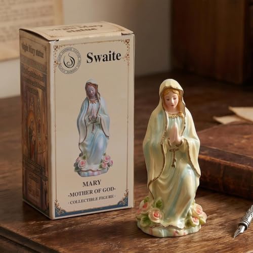 Swaite Virgin Mary Statue, Catholic Blessed Virgin Mother Mary Statues, Suitable for Religious Decor and Collection and Home Use, Blessed Virgin Mother Mary Statues Gift (4.8 inch（Gift Box）)