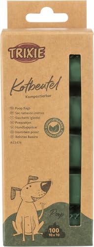 TRIXIE Hundekotbeutel - kompostierbar - 10 Rollen á 10 Blatt - für die täglichen Spaziergänge - waldgrün - 23476