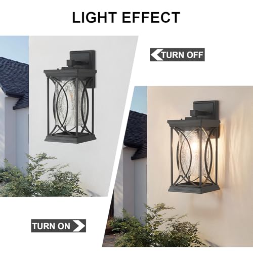 Image of Refice Aluminum 15 inch Outdoor Wall Light, IP65 Waterproof Outside Lights for House with Rippled Glass Shade, Black Exterior Lighting Fixtures for Patio, Garage, Front Door, Garden & Porch, 2 Pack