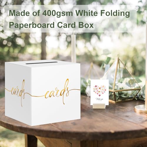 Image of White Wedding Card Box with Gold Foil Design, Paperboard 8.7 inch Card Box for Birthday Party Graduation Retirement Anniversary Valentine's Day Bridal & Baby Shower