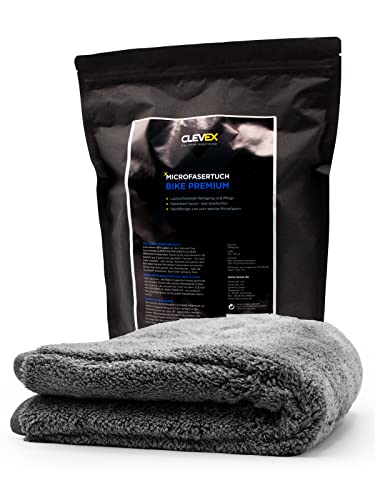 CLEVEX Microfasertuch Bike Premium I 40 x 40 cm I grau I garantiert fusselfrei & streifenfrei I lackschonende Reinigung und Pflege für Dein Fahrrad Cover