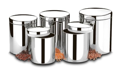 Brinox - Conjunto de Potes para Mantimentos com Tampa 5 Pe&ccedil;as Suprema - A&ccedil;o Inox