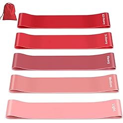Fokky Fitnessbänder [5er Set], 100% Naturlatex Resistance Bands Widerstandsbänder mit Übungsanleitung auf Deutsch & Tragebeutel, Gymnastikband Fitnessband für Muskelaufbau Pilates Yoga